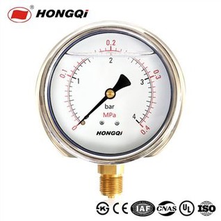 100 mm pastki / orqa tog'i tebranishga chidamli bosim o'lchagichi M20 * 1.5, G1 / 2 '', 1/2 '' NPT ± 1,6% aniqlik