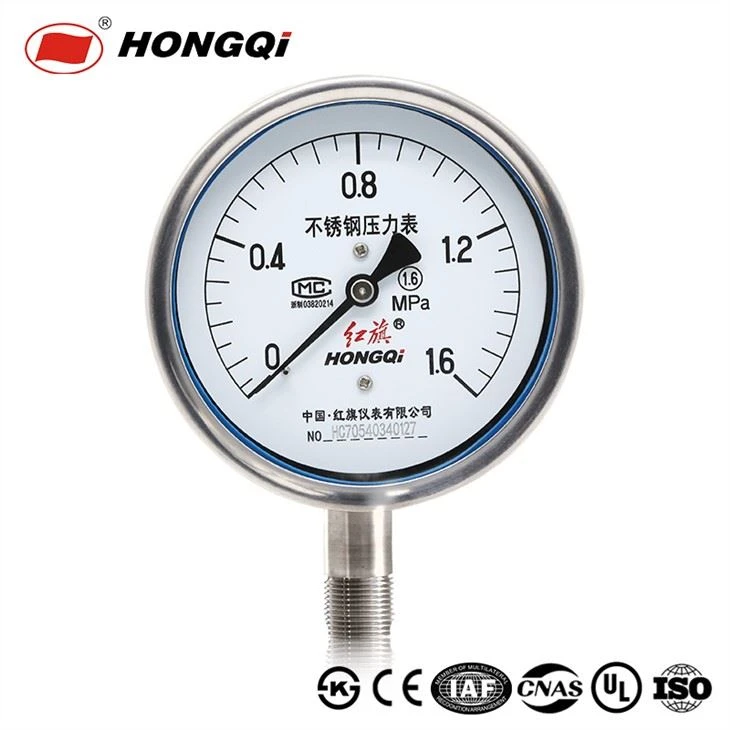 100 mm zanglamas po'latdan yasalgan past / orqaga o'rnatiladigan M20 * 1.5, G1 / 2 ", 1/2" NPT ± 1,6% aniqlik