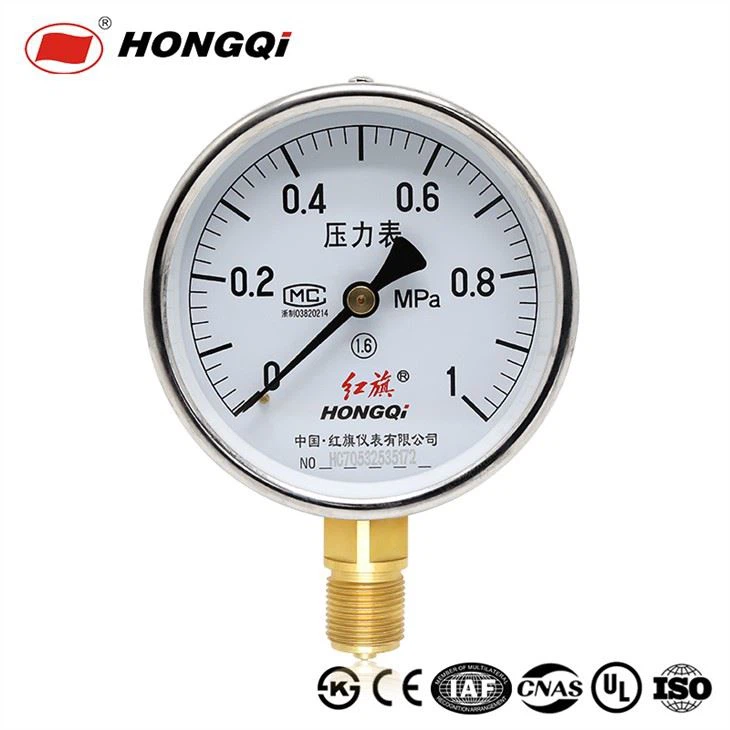 Gaz / havo / suv uchun 4 "100 mm pastki bosim o'lchagich